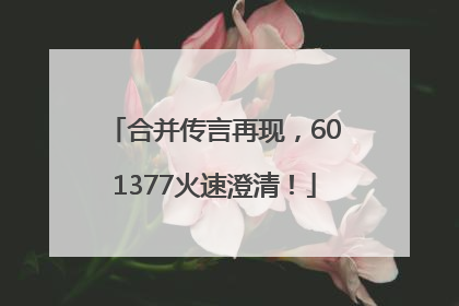 合并传言再现，601377火速澄清！